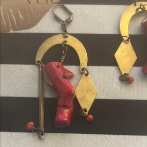 Artistic Red Jasper and Brass Drop Earrings